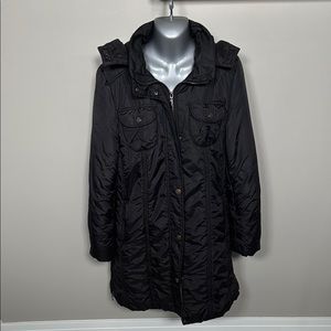 Black Hooded Puffer Jacket with Quilted Texture